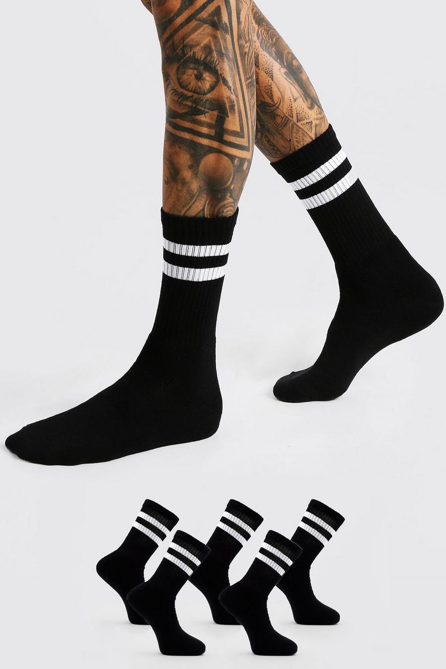 Pack de 5 pares de calcetines deportivos con 2 rayas, Negro image number 1