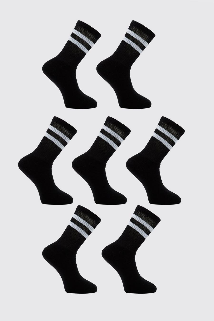Zwart Dubbel Gestreepte Sokken (7 Paar) image number 1