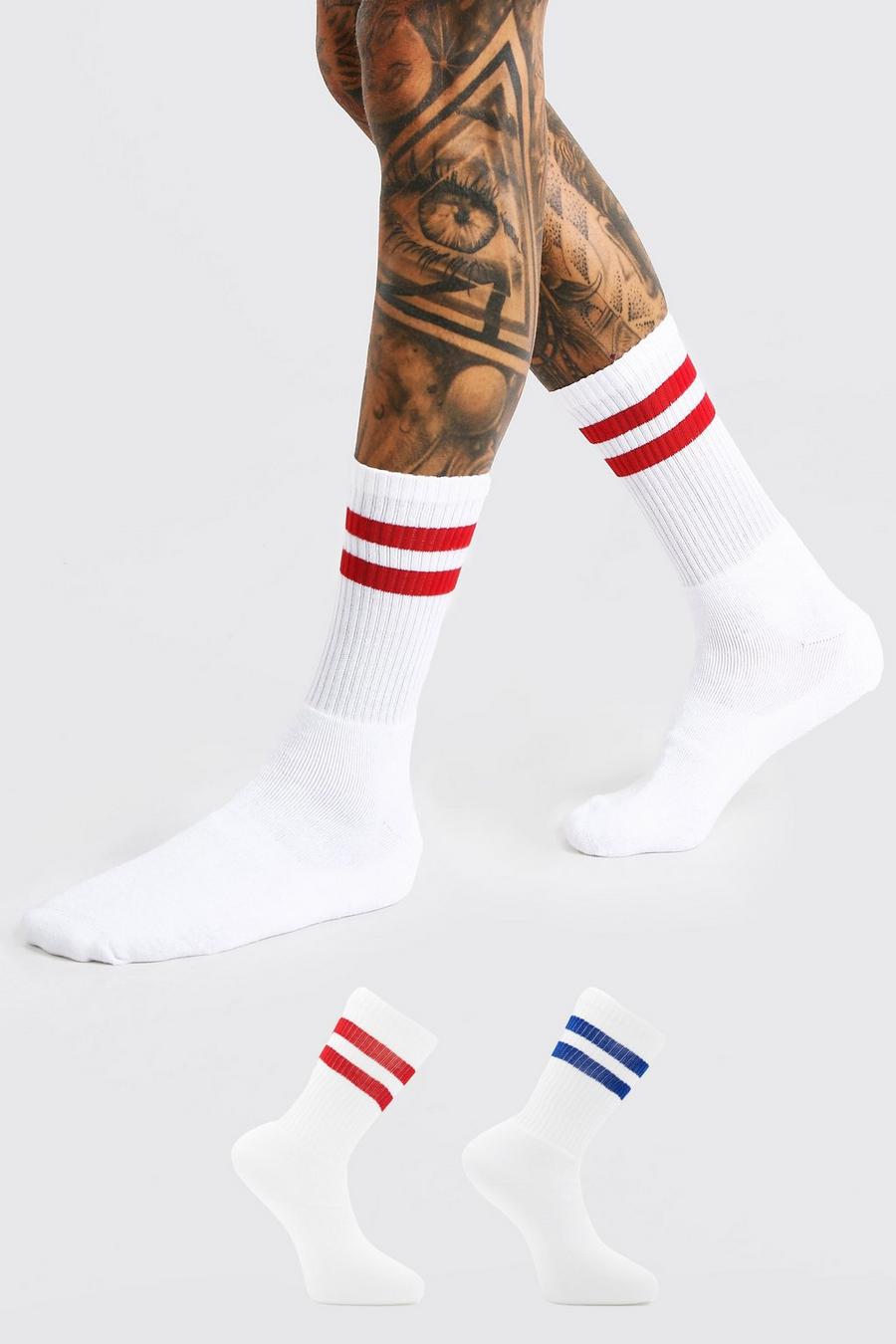 White 2 Pack With 2 Stripes Sports Socks image number 1