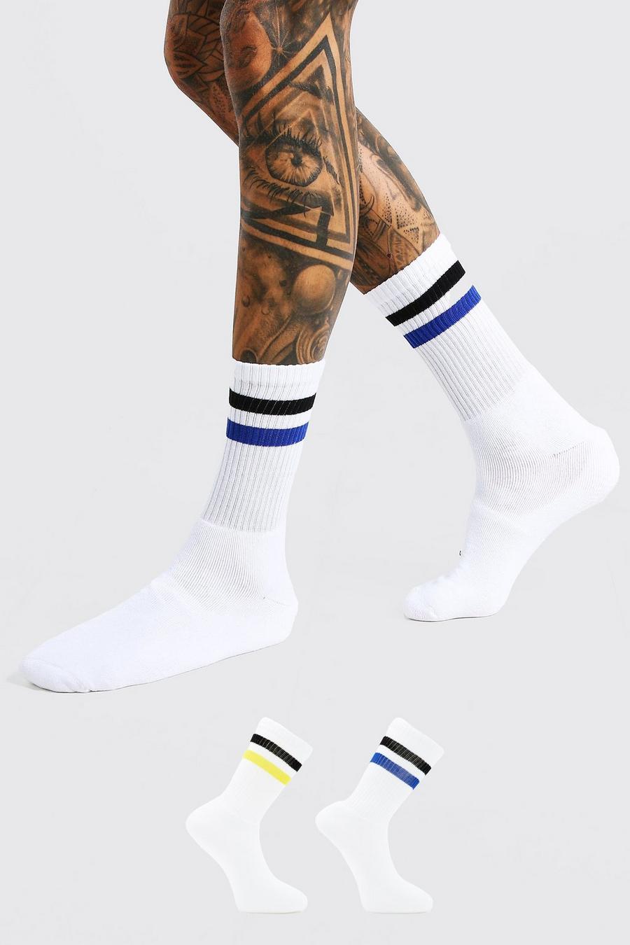 2er-Pack Sportsocken mit 2 bunten Streifen, Weiß image number 1