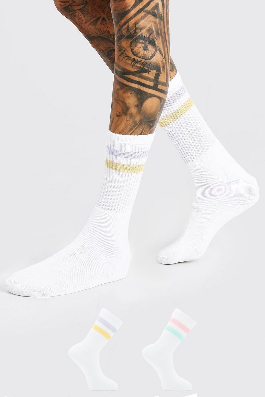 Confezione da 2 paia di calzini sportivi colorati a righe, Bianco image number 1