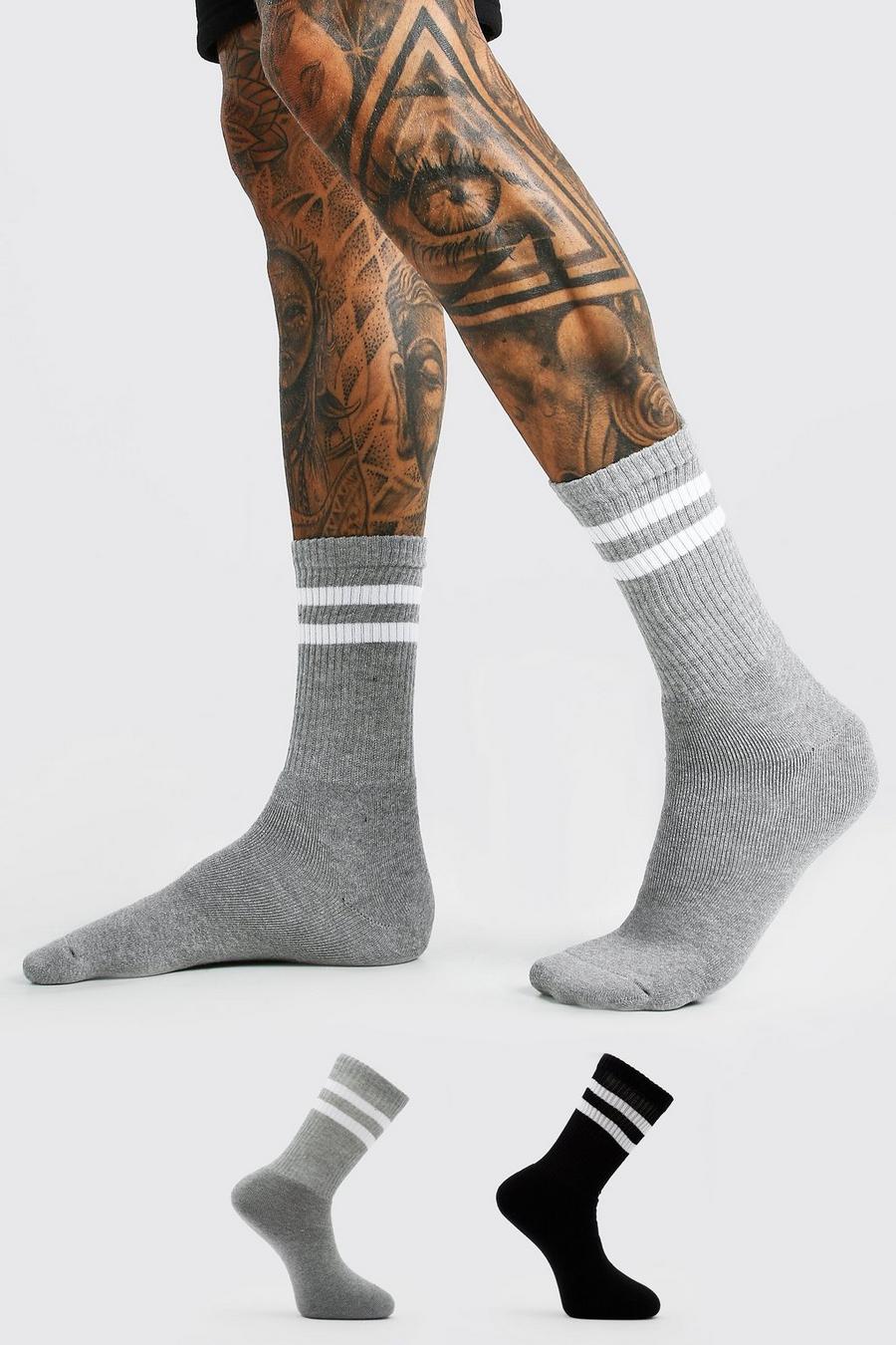 Confezione da 2 paia di calzini sportivi bianchi a righe, Multi image number 1