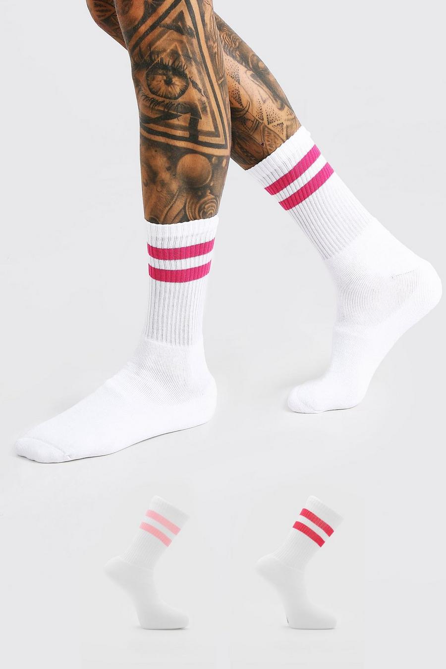White 2 Pack MAN Script 2 Stripes Sport Socks image number 1