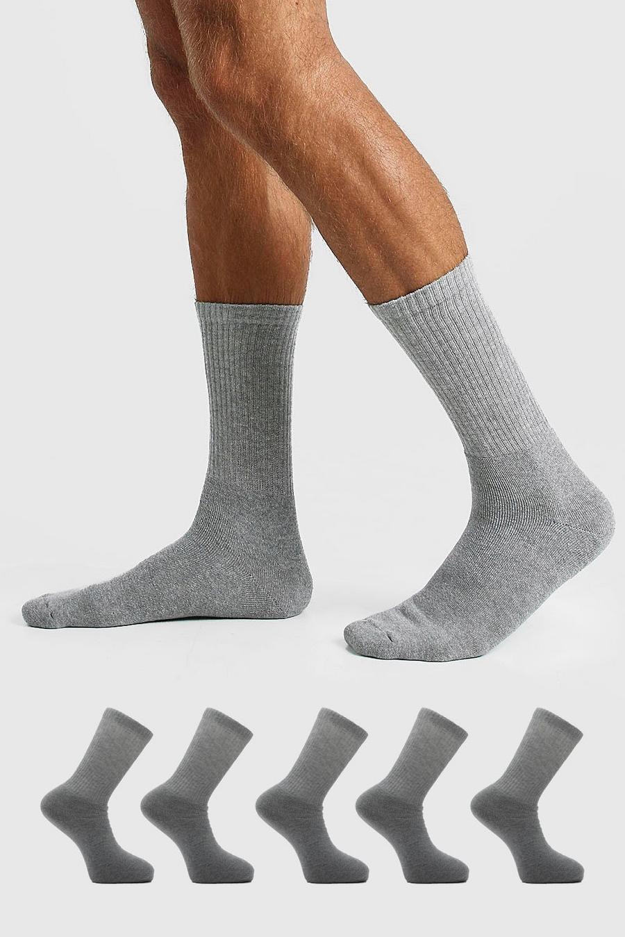 Grey marl 5 Pack Plain Sport Socks image number 1