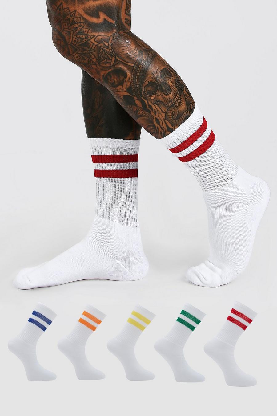 Multipaquete de 5 calcetines deportivos con rayas, Blanco image number 1