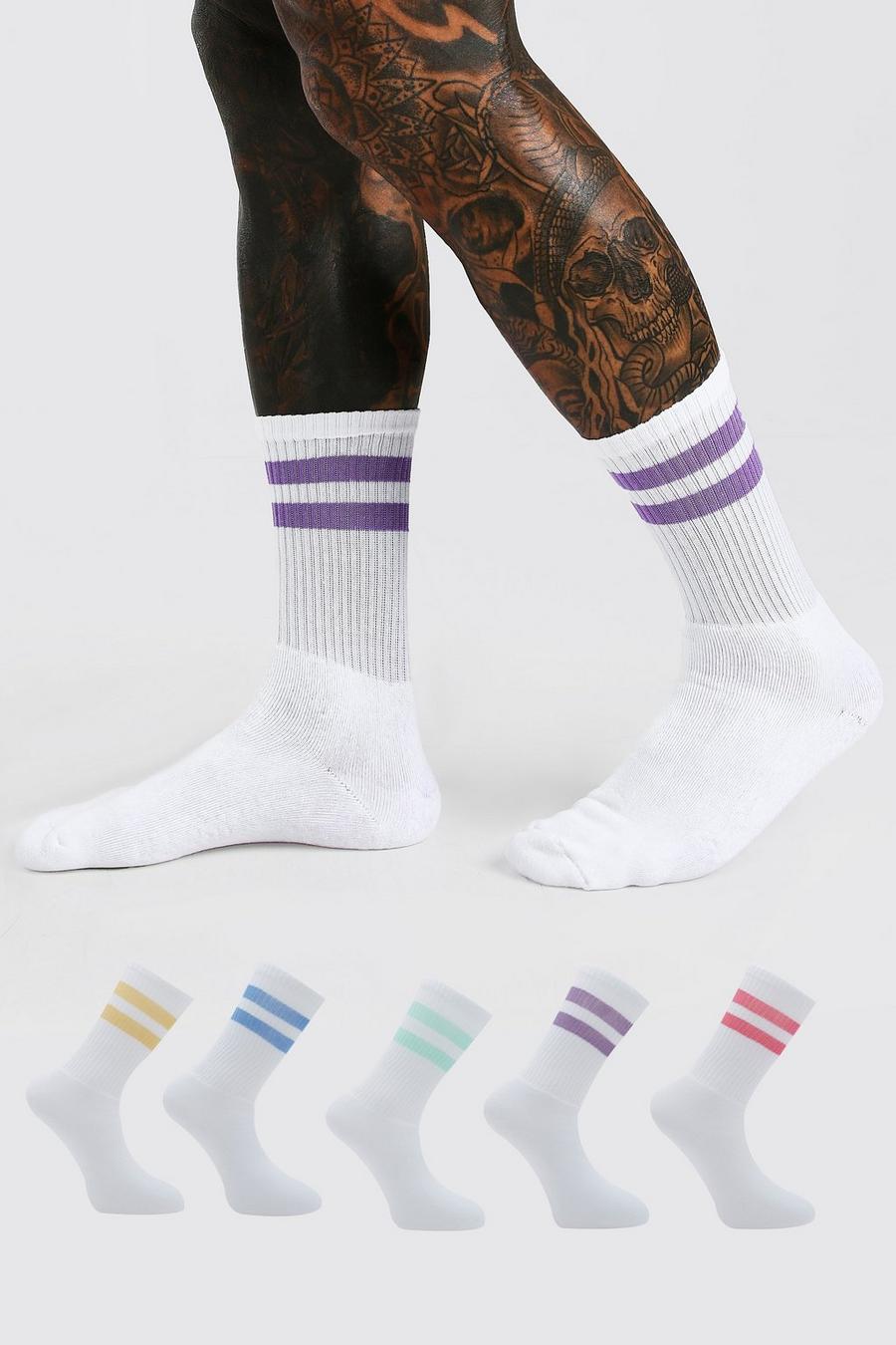 White 5 Pack Multi Stripe Sport Socks image number 1