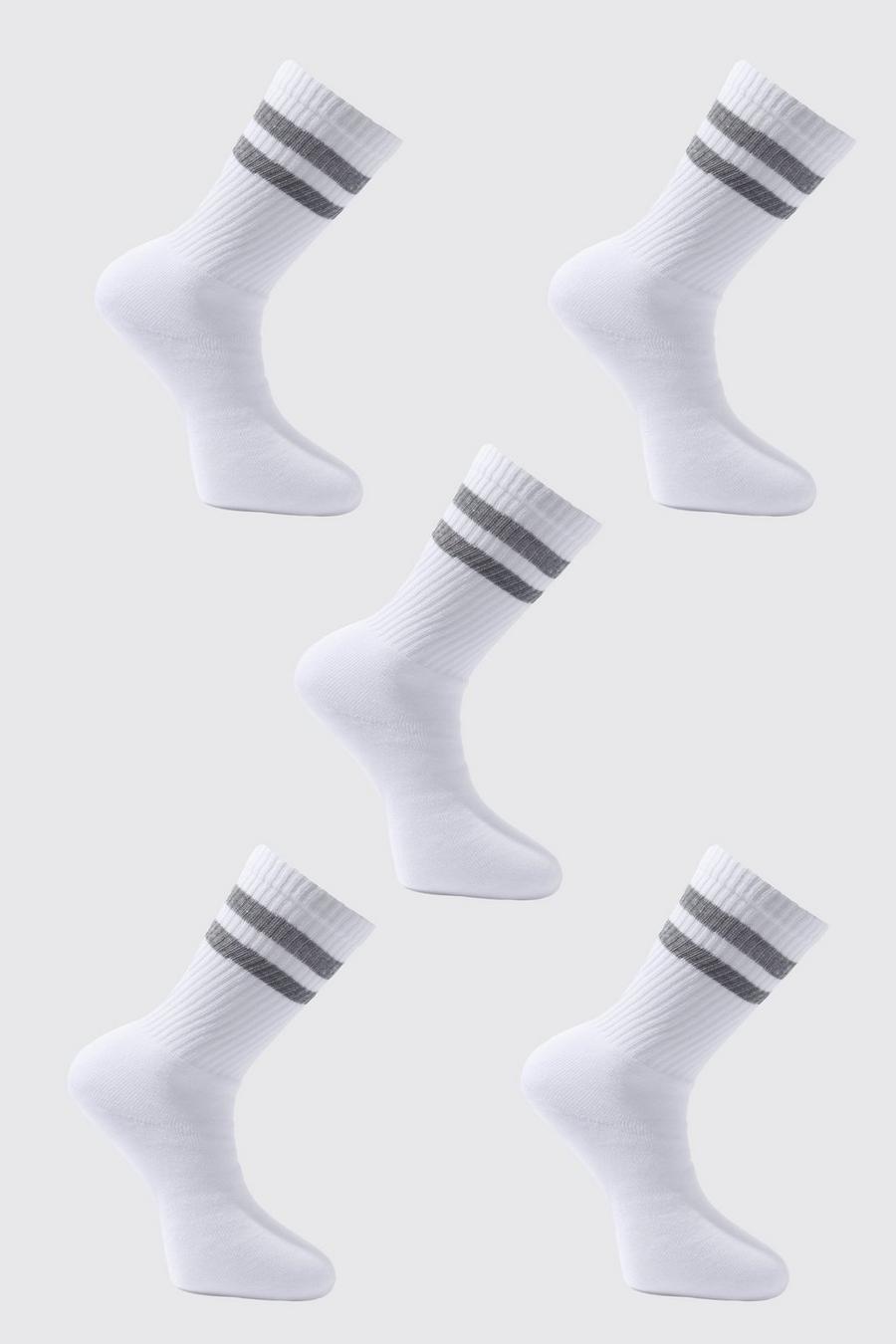 White 5 Pack Stripe Sport Socks image number 1