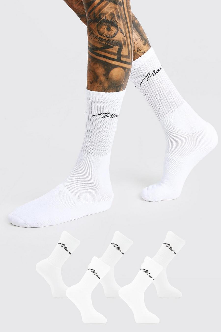 Pack de 5 calcetines deportivos con logo MAN, Blanco image number 1