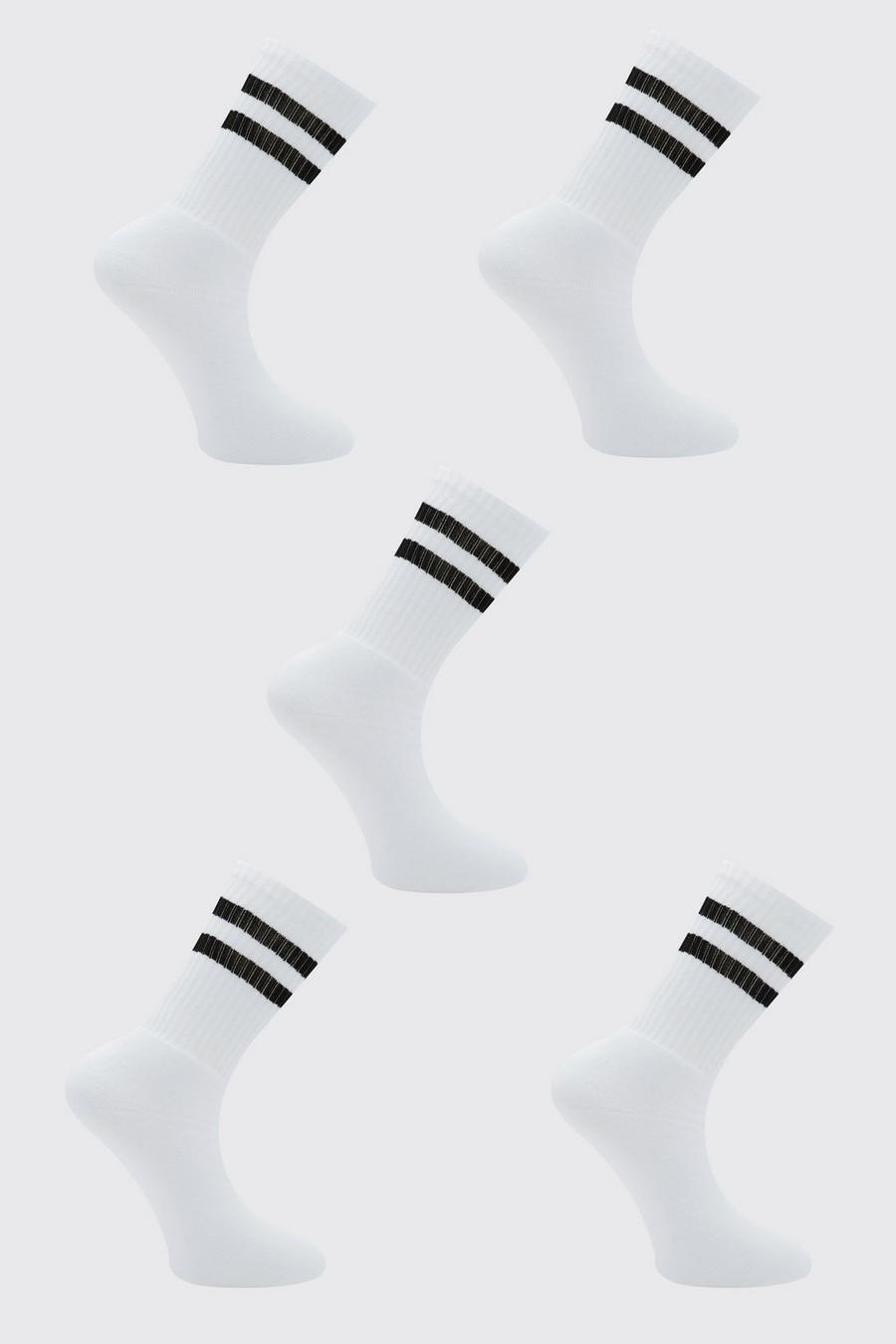 Pack de 5 pares de calcetines con 2 rayas, Blanco image number 1