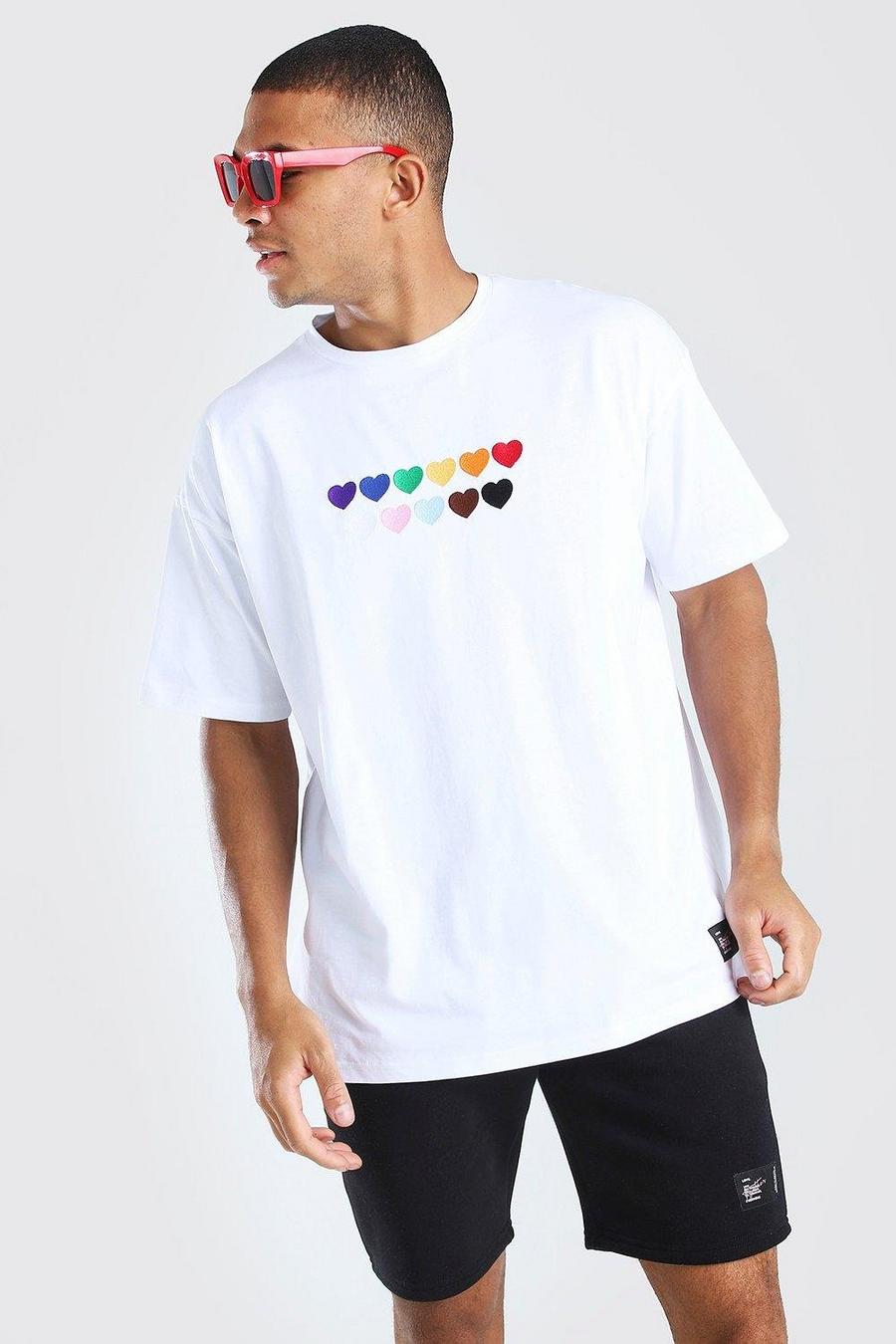 White Pride Rainbow Heart Oversized T-Shirt image number 1