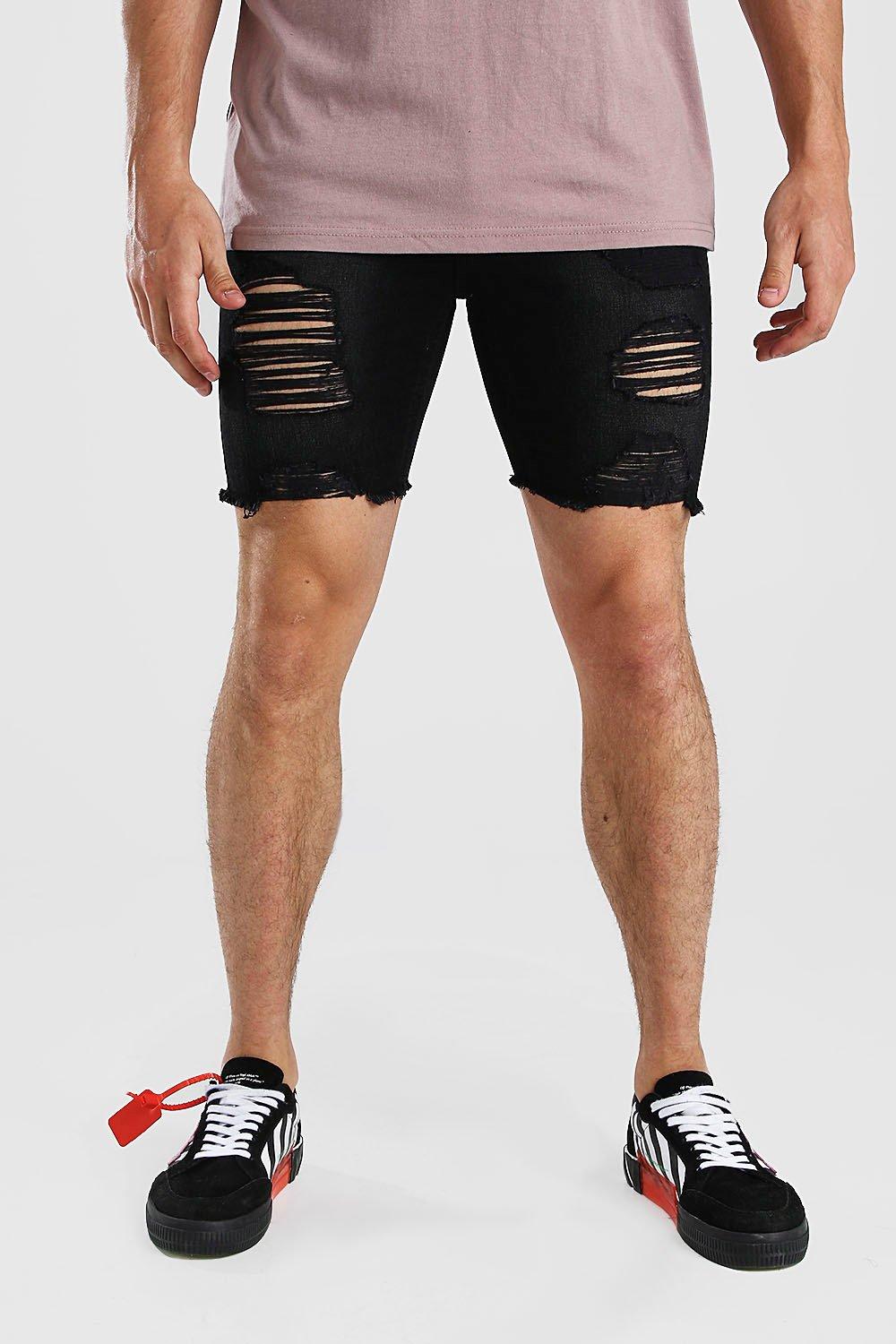 mens super skinny denim shorts