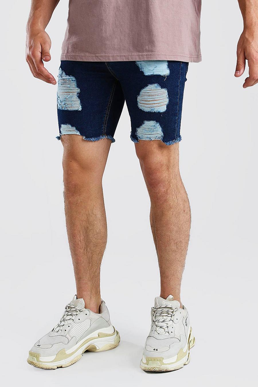 Pantalones cortos vaqueros súper pitillo rasgados, Washed blue image number 1