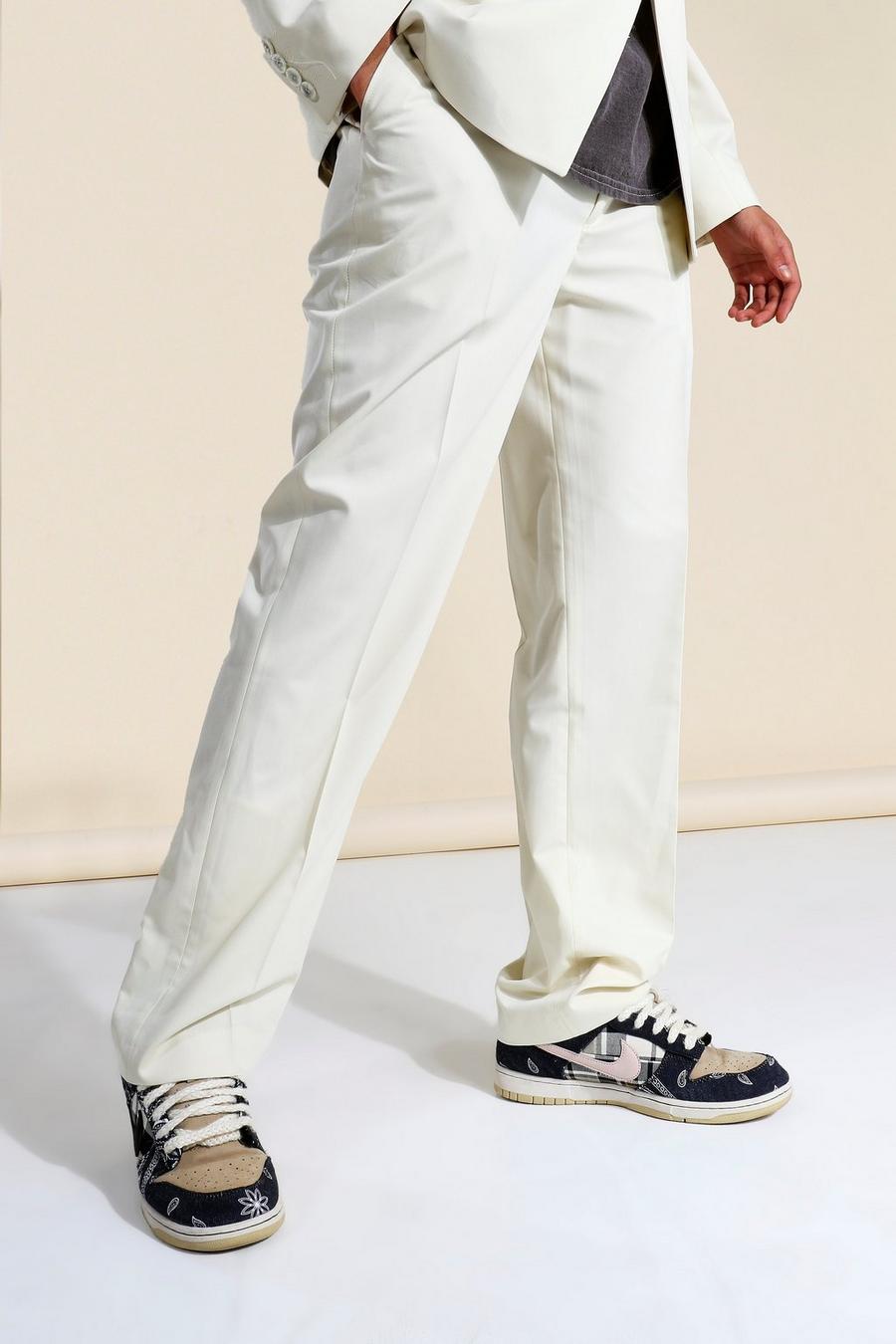 Pantalón de traje de corte holgado con marca Man, Beis image number 1
