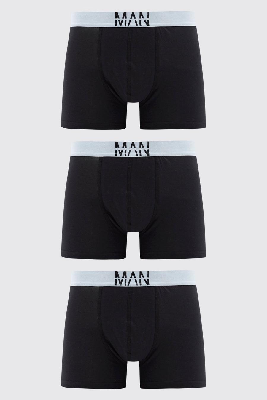 Black MAN Dash Boxerkalsonger med kontrastfärgat midjeband och stor logga (3-pack) image number 1