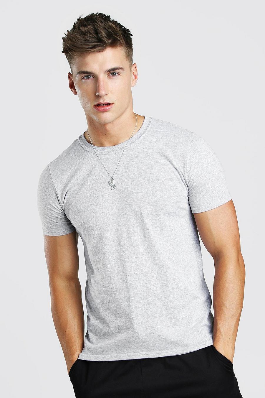Grey Basic t-shirt med rund hals image number 1