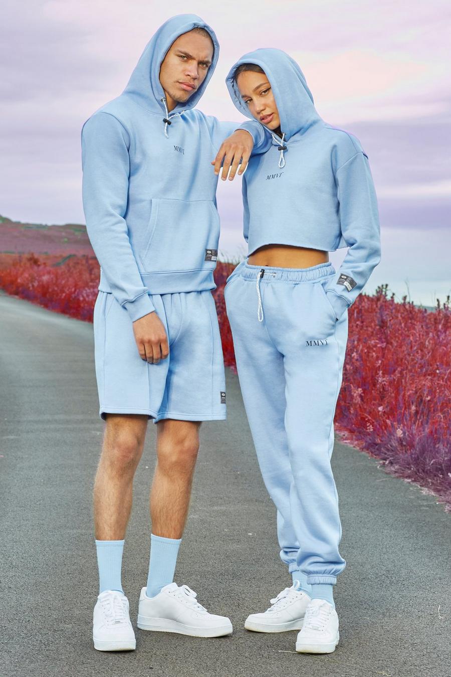 Blue Träningsoverall med shorts, dragsko och tryck image number 1