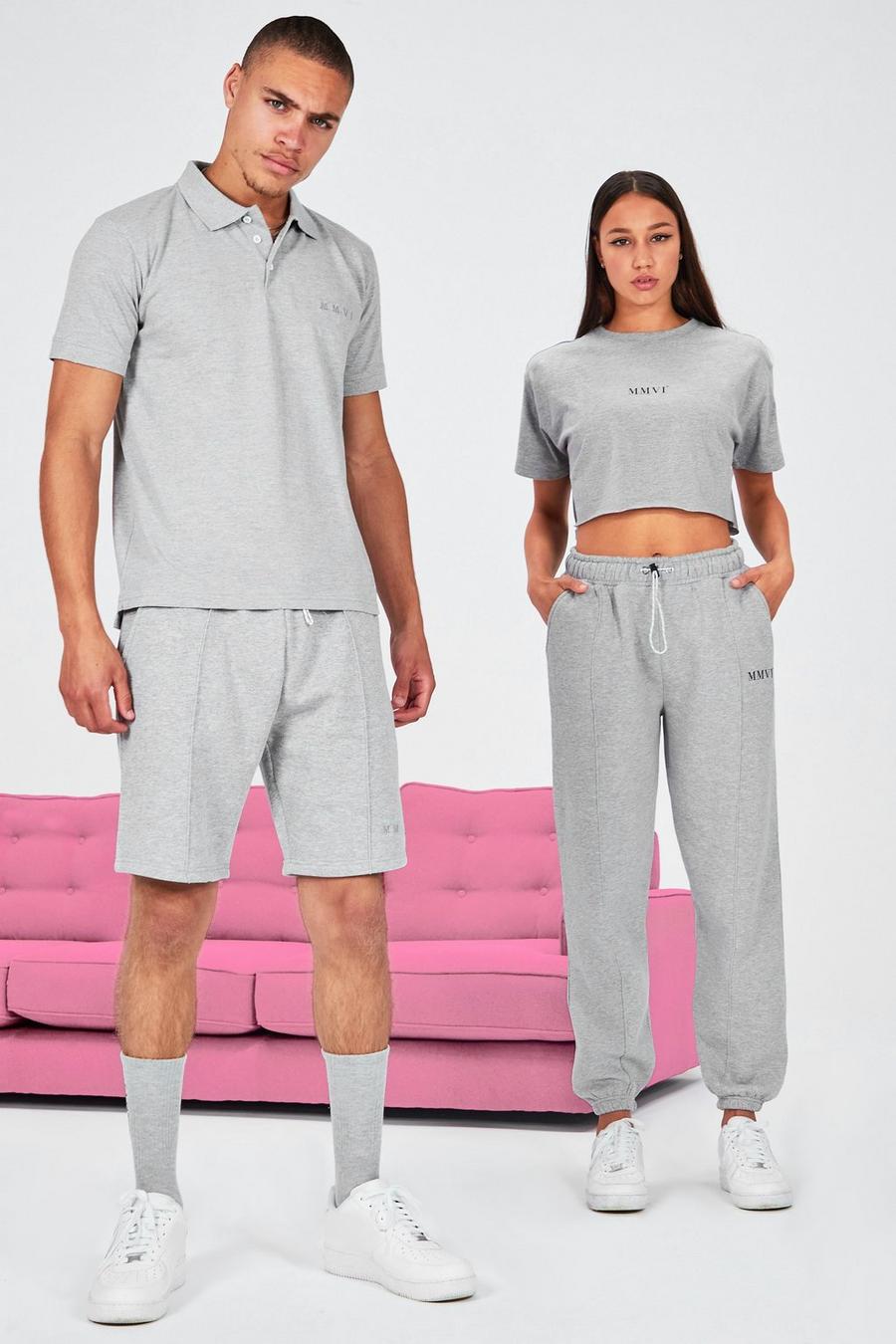 Set aus Polo-Shirt aus Piqué mit Stickerei und Shorts mit Biesen für ihn, Grau grey image number 1