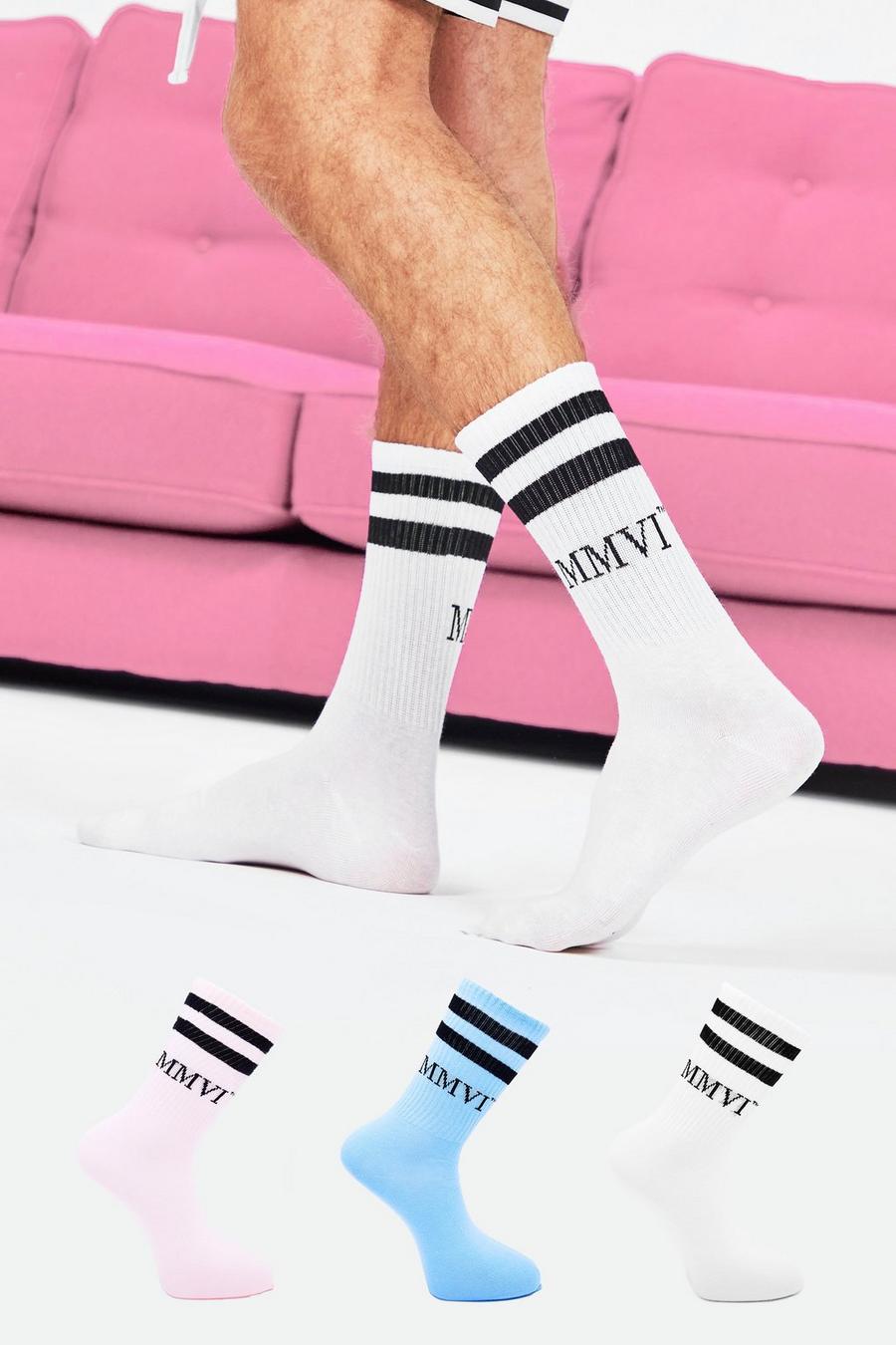 Unisex-Socken mit Sportstreifen, 3er-Pack, Mehrfarbig image number 1