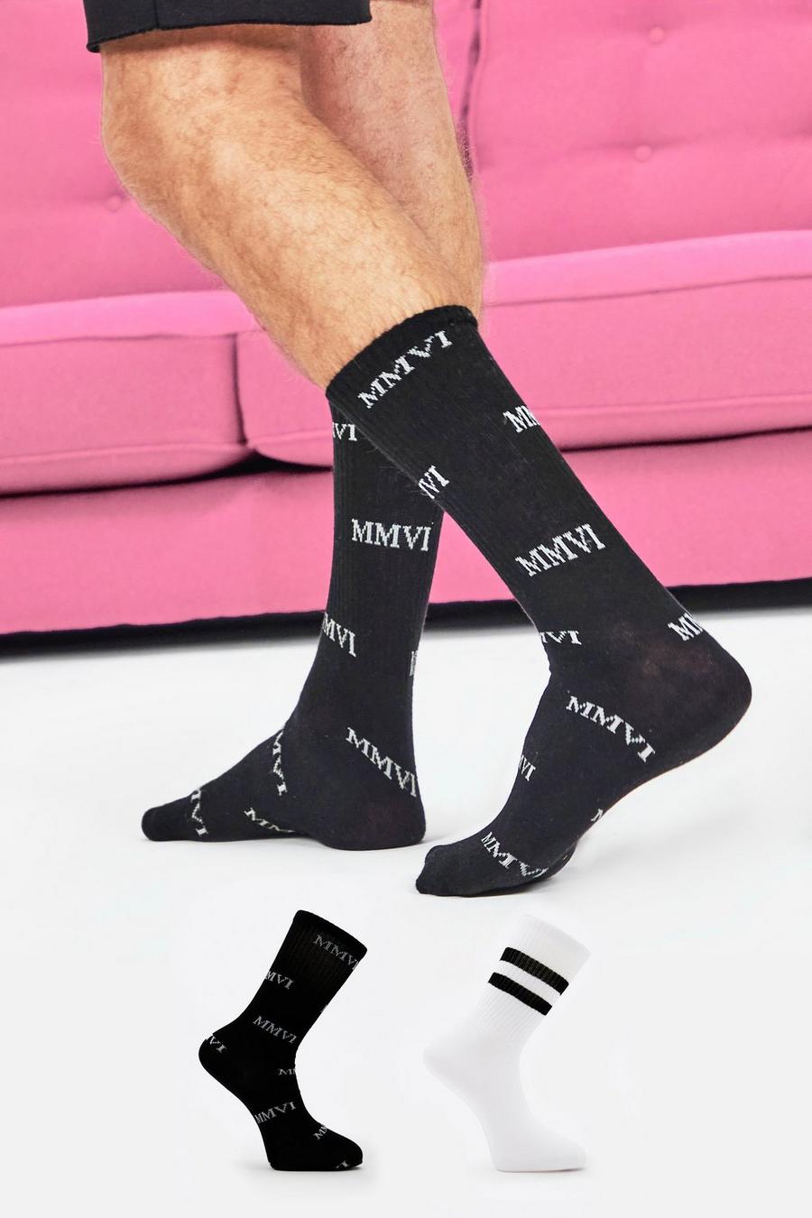 Lot de 2 paires de chaussettes imprimé unisexe, Noir image number 1