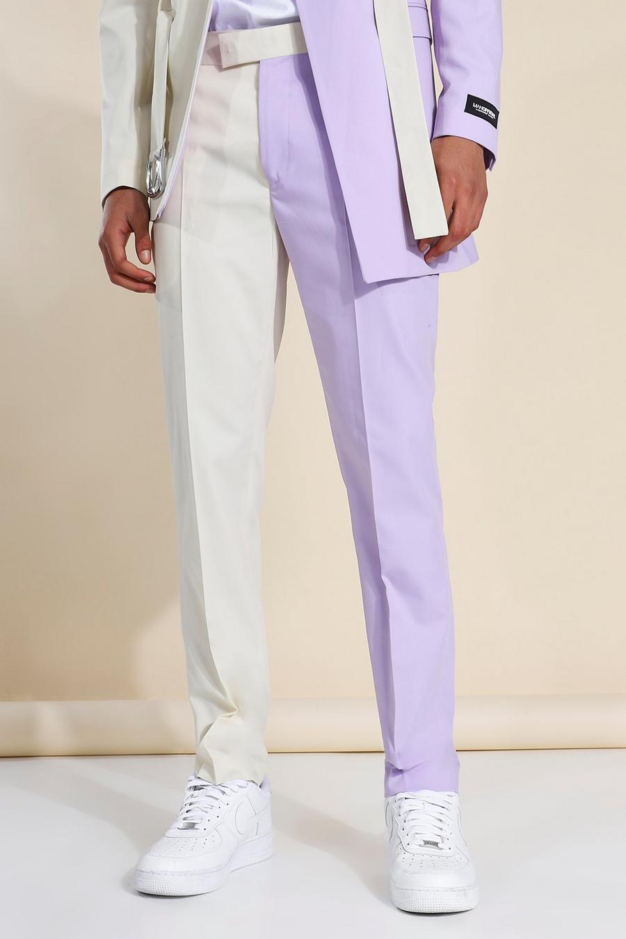Lilac Colour Block Skinny Fit Pantalons Met Ceintuur image number 1