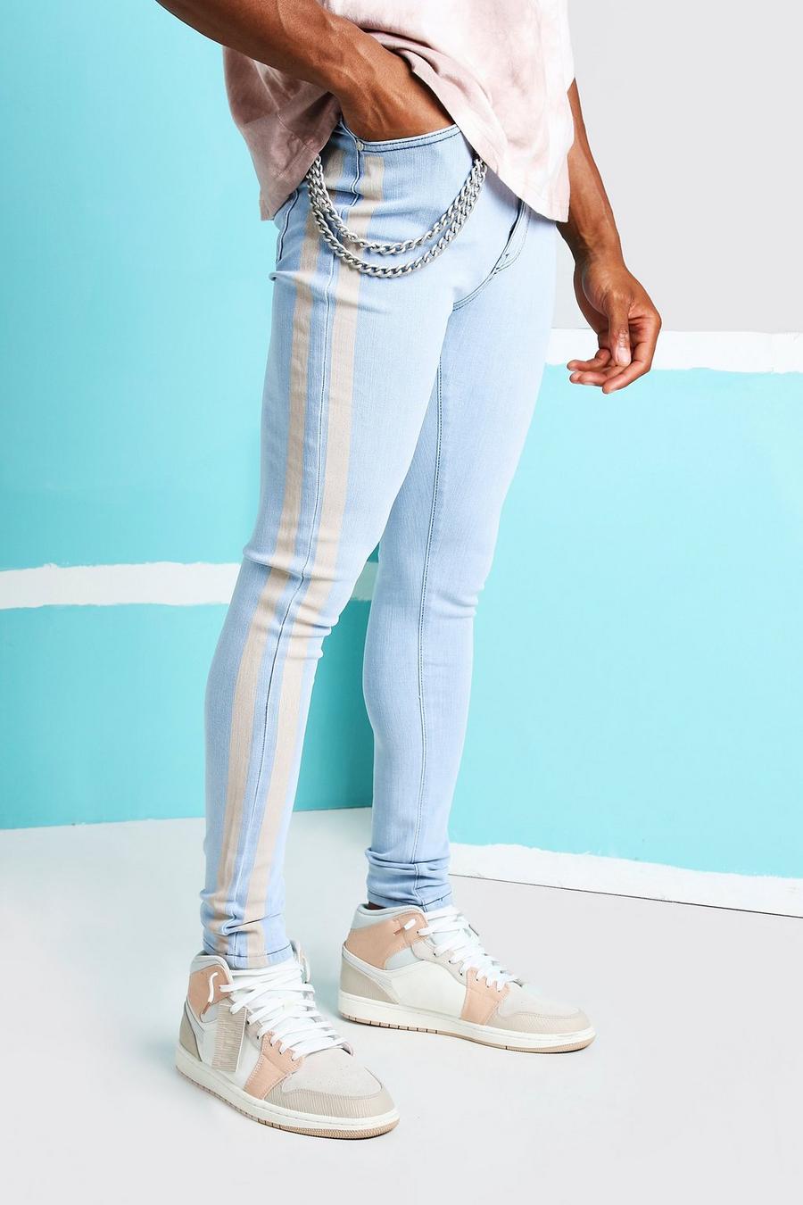 כחול קרח ג'ינס עם הדפס פסים image number 1