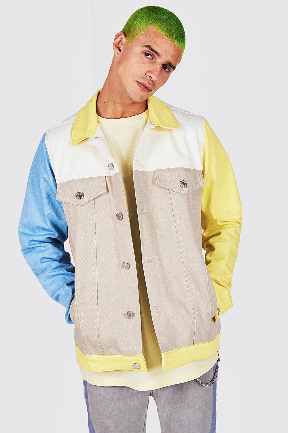 Color block denim hot sale jacket mens