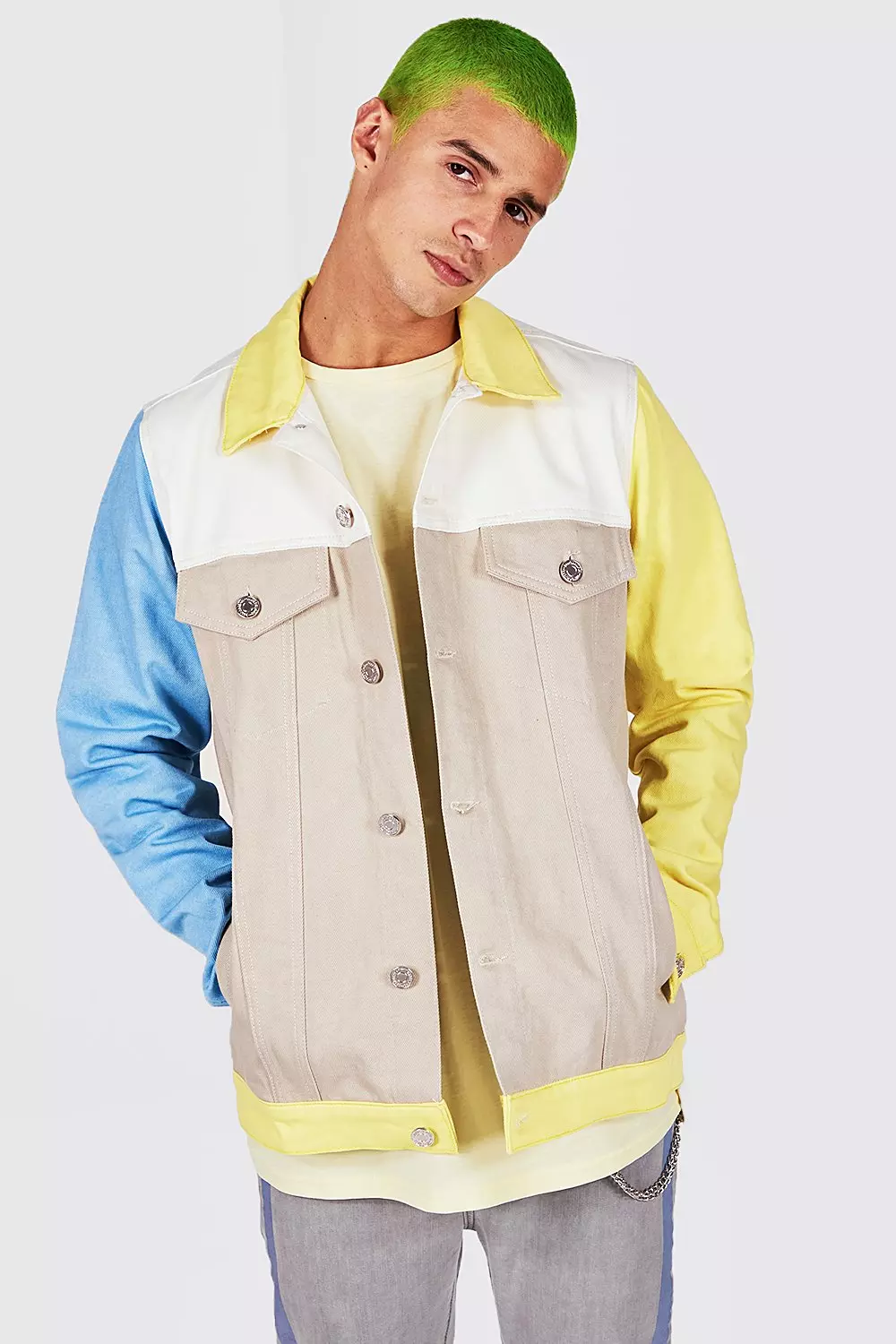 Colour block store denim jacket mens