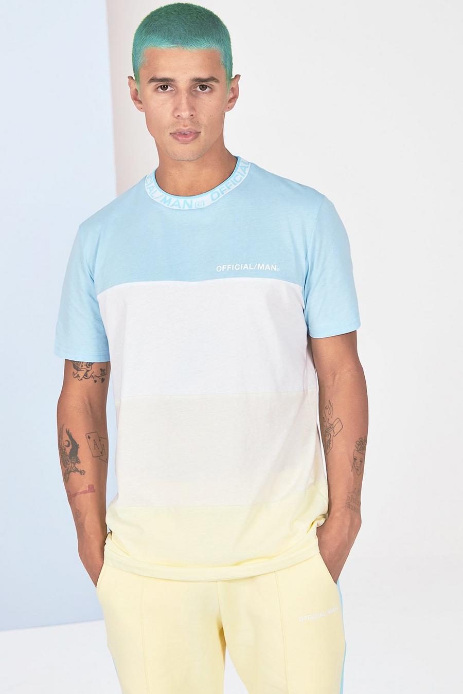 Geripptes Jaquard-T-Shirt im Colorblock-Design, Blau image number 1