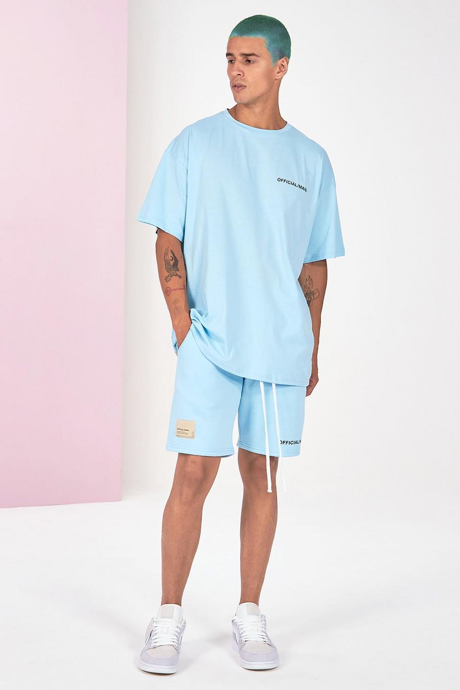 Set aus T-Shirt und Shorts in Pigmentfärbung, Blau image number 1