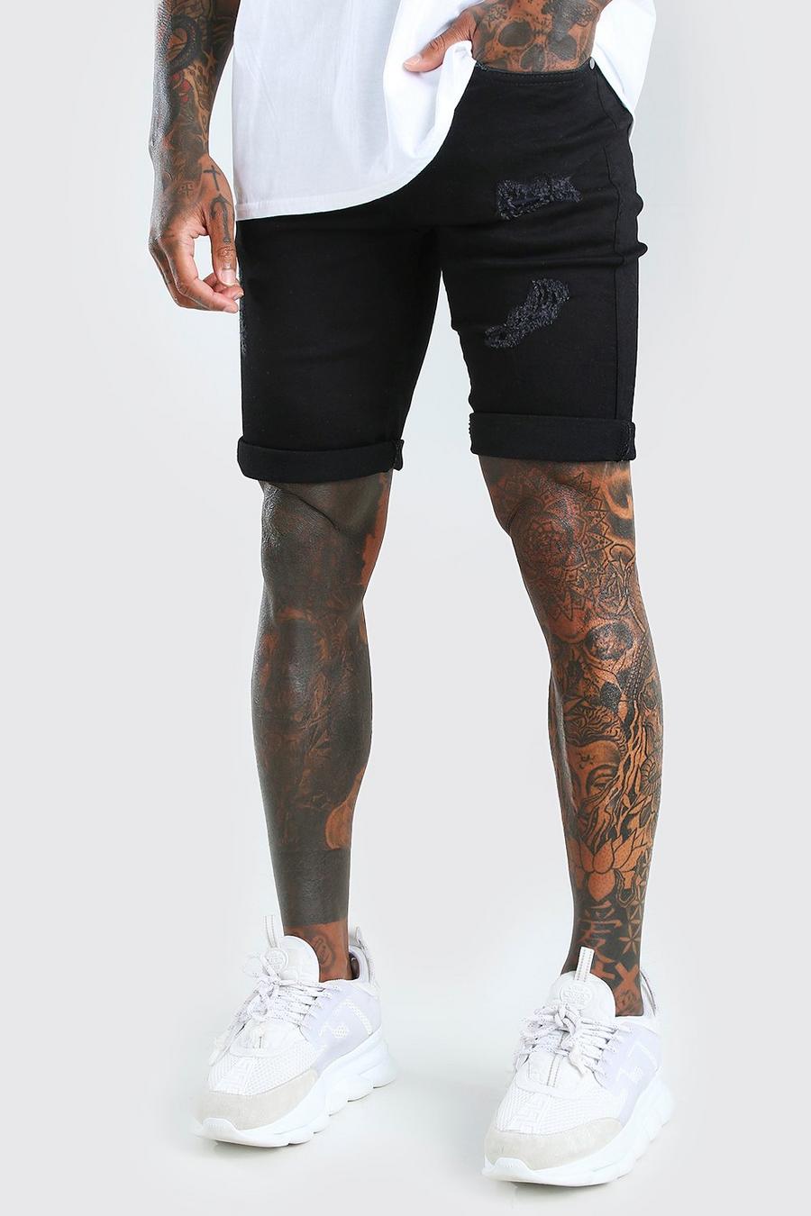Black Skinny Fit Jean Short With Rips image number 1
