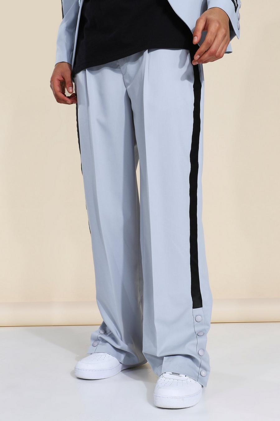 Grey gris Wide Leg Tape Suit Trousers