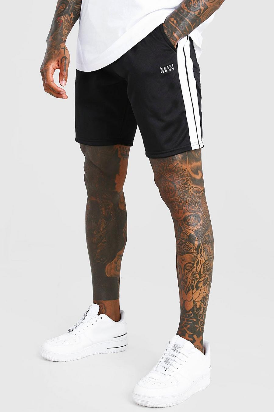 Pantalones cortos de punto medio con cinta lateral de tricot MAN, Negro nero image number 1