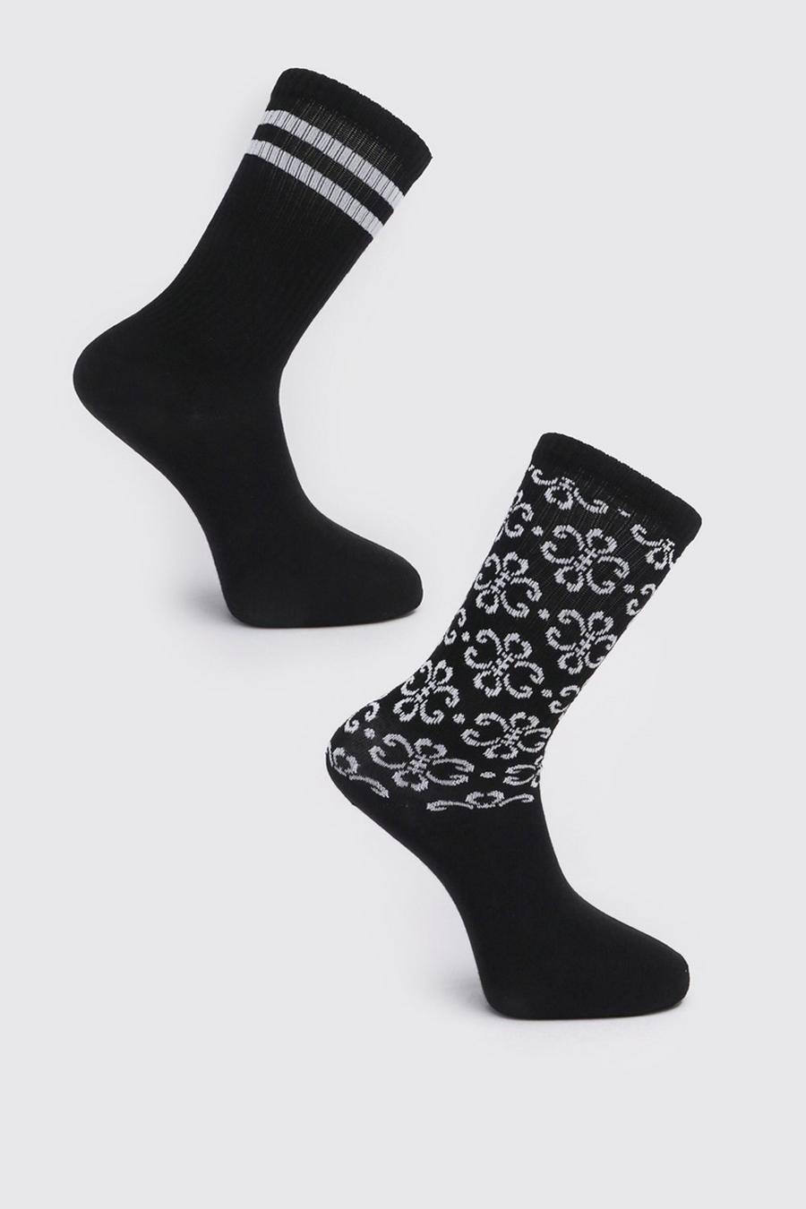 Pack de 2 pares de calcetines estampados, Negro image number 1