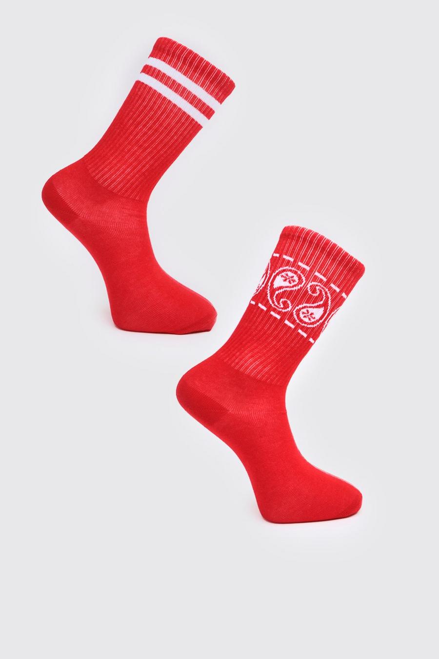 Rood Verpakking van 2 paar sokken met print image number 1