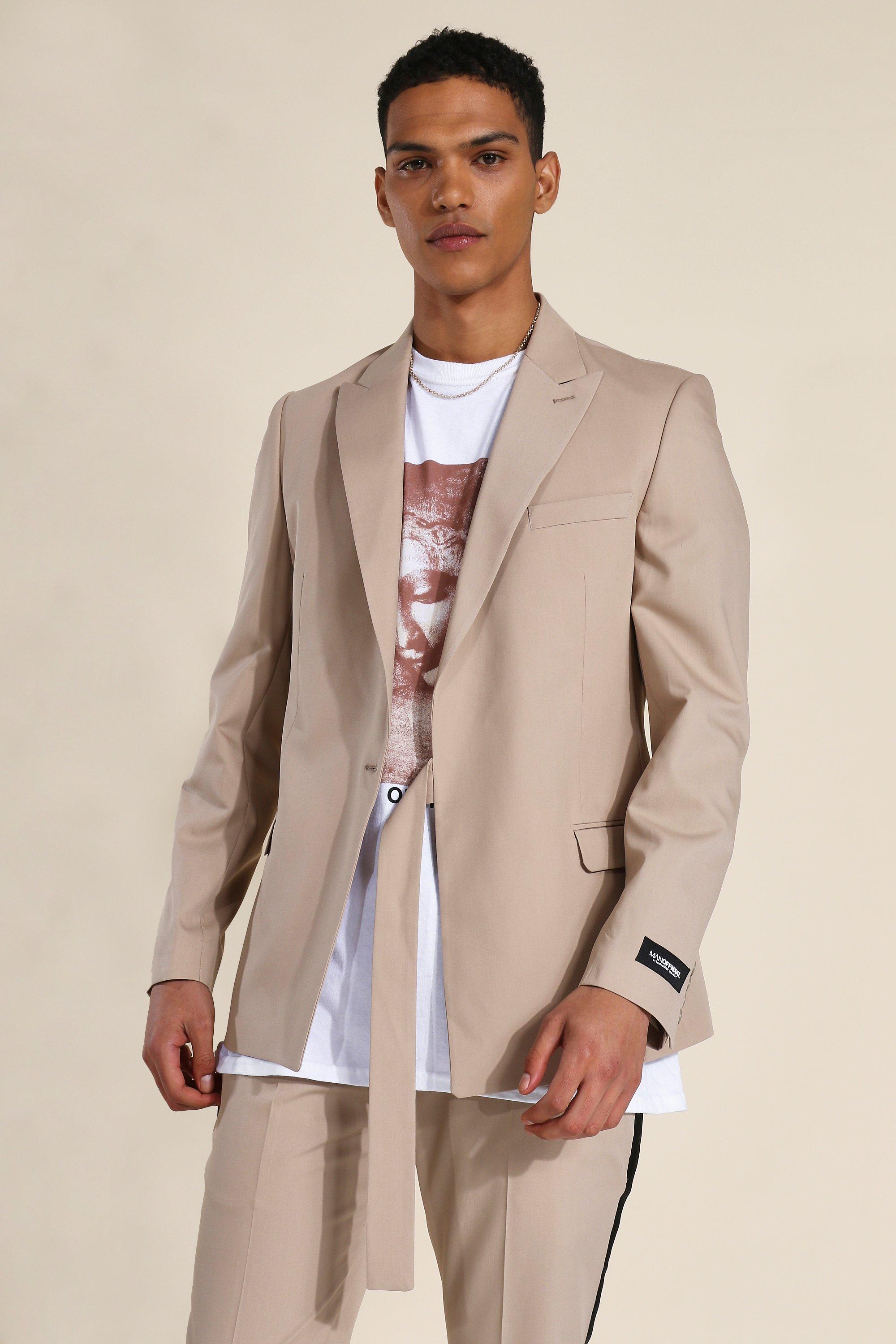 Brown Relaxed Wrap Tie Suit Jacket
