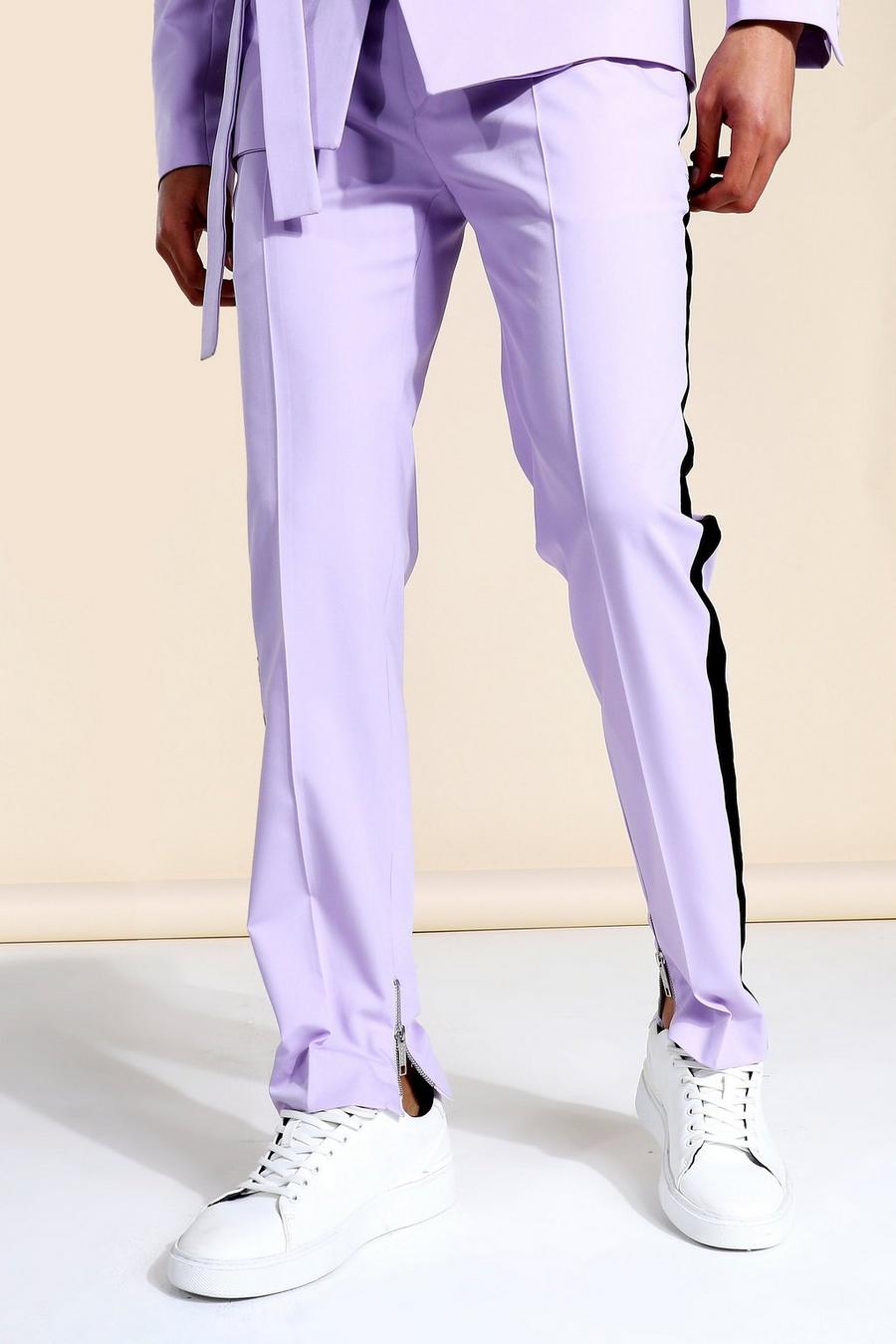 Lilac Kostymbyxor med vida ben och kantband image number 1