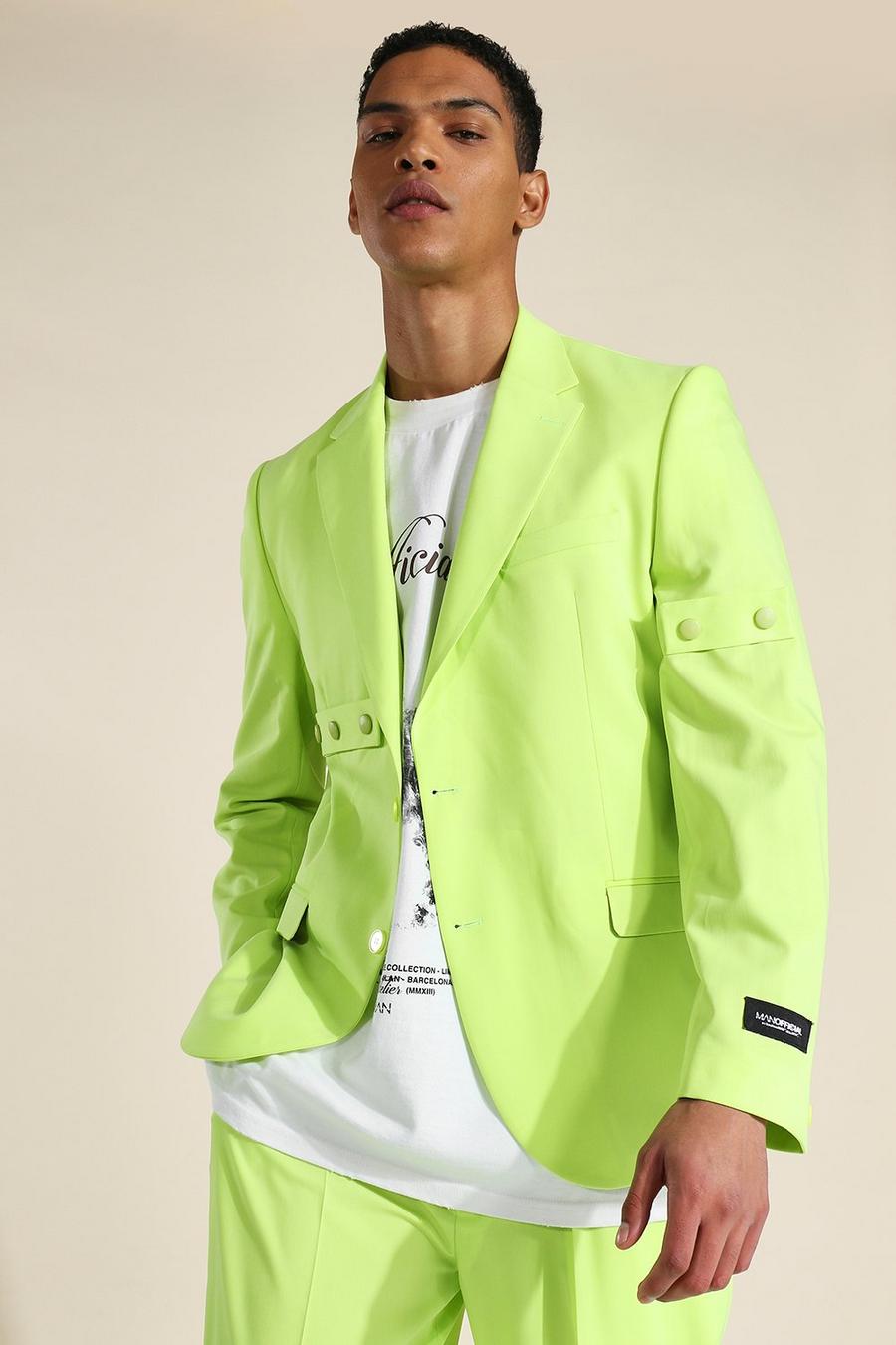 ירוק ז'קט חליפה בגזרה משוחררת עם כפתורים ורכיסה אחת image number 1