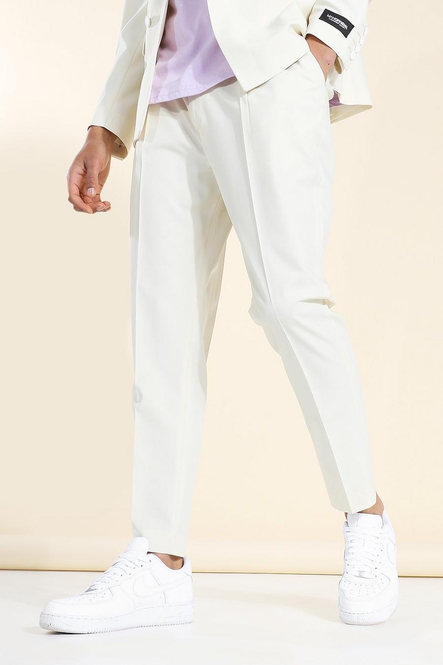 Beige Tapered Suit Pants With Pocket Square image number 1