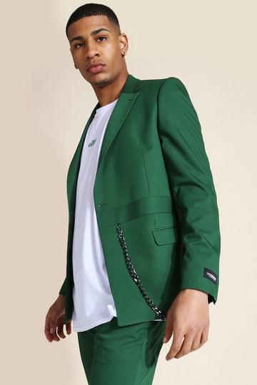 Skinny Double Breasted Chain Suit Jacket dark green