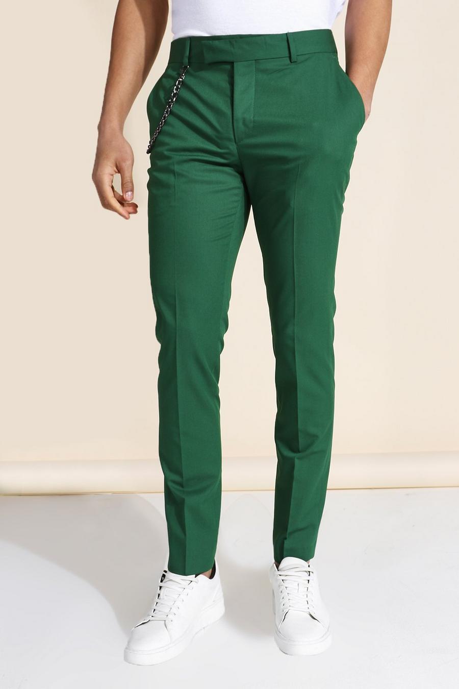 Dark green vert Skinny Fit Pantalons Met Ketting image number 1