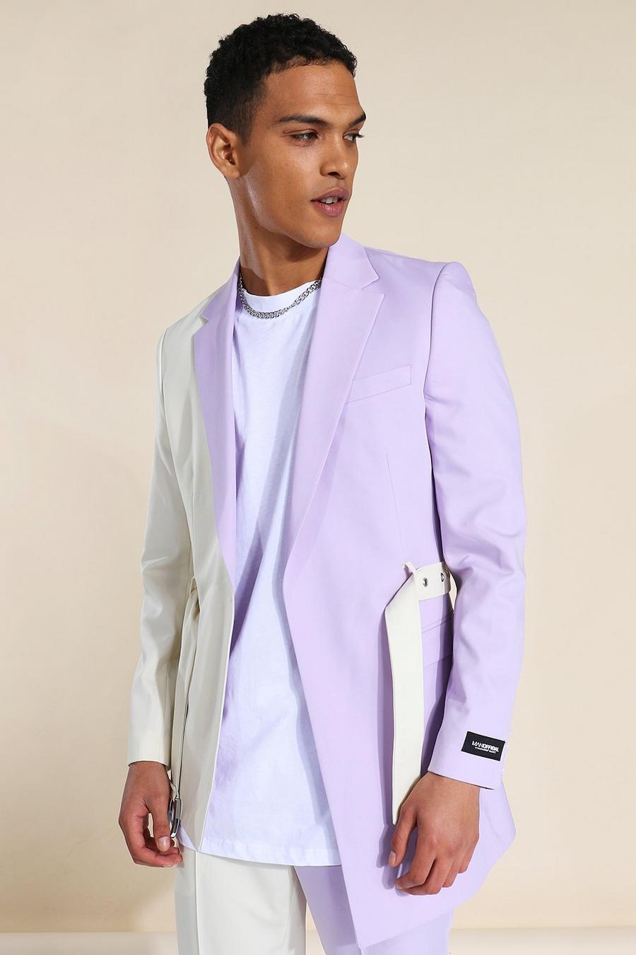 לילך ז'קט חליפה סקיני קולור בלוק עם חגורה image number 1