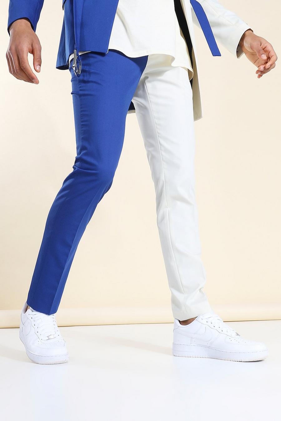 Pantaloni da completo skinny a blocchi di colore con fascette, Blu oltremare image number 1