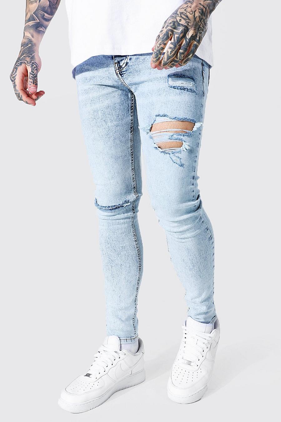 כחול קרח סופר סקיני ג'ינס עם קרעים בברכיים image number 1