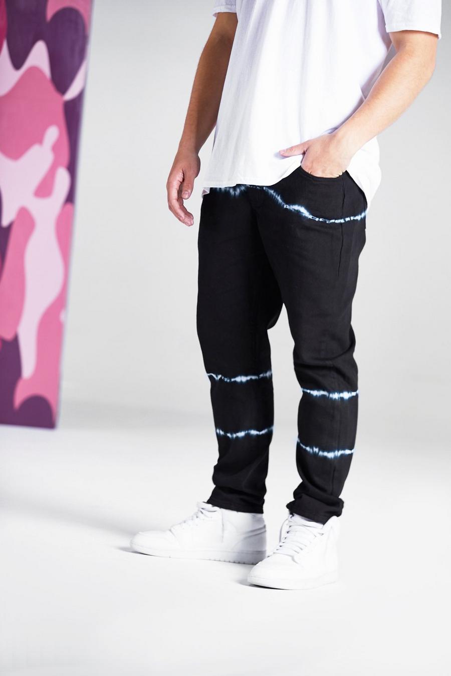 Washed black Skinny Fit Tie Dye Jeans image number 1