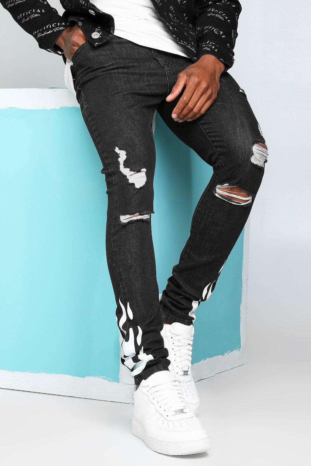 flame print jeans
