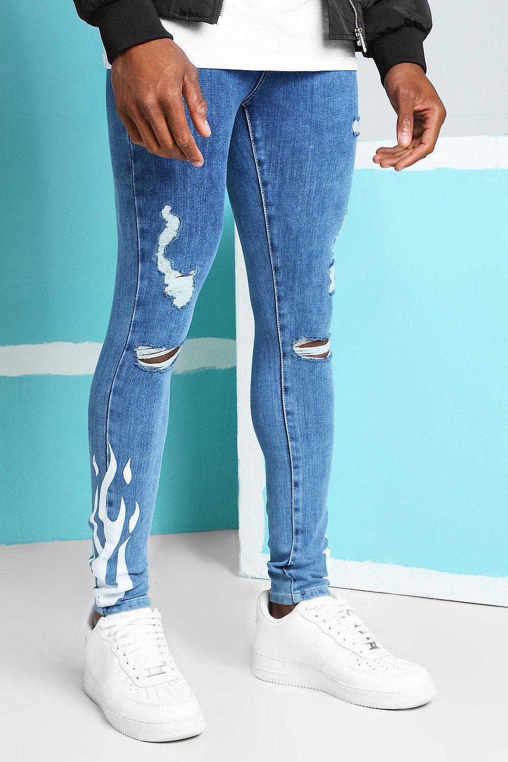 flame print jeans