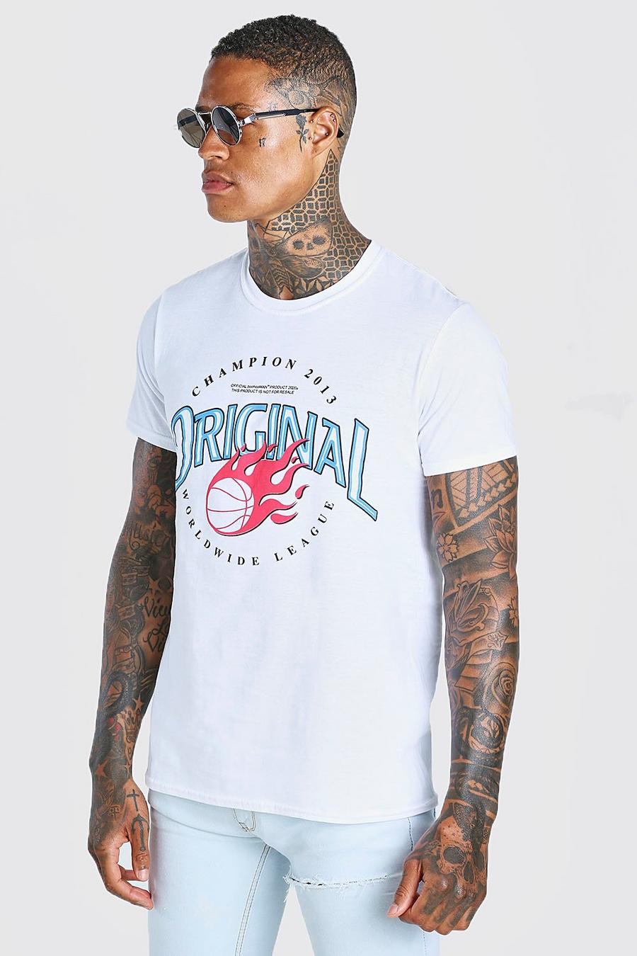 White Basketball Flame Graphic T-Shirt image number 1