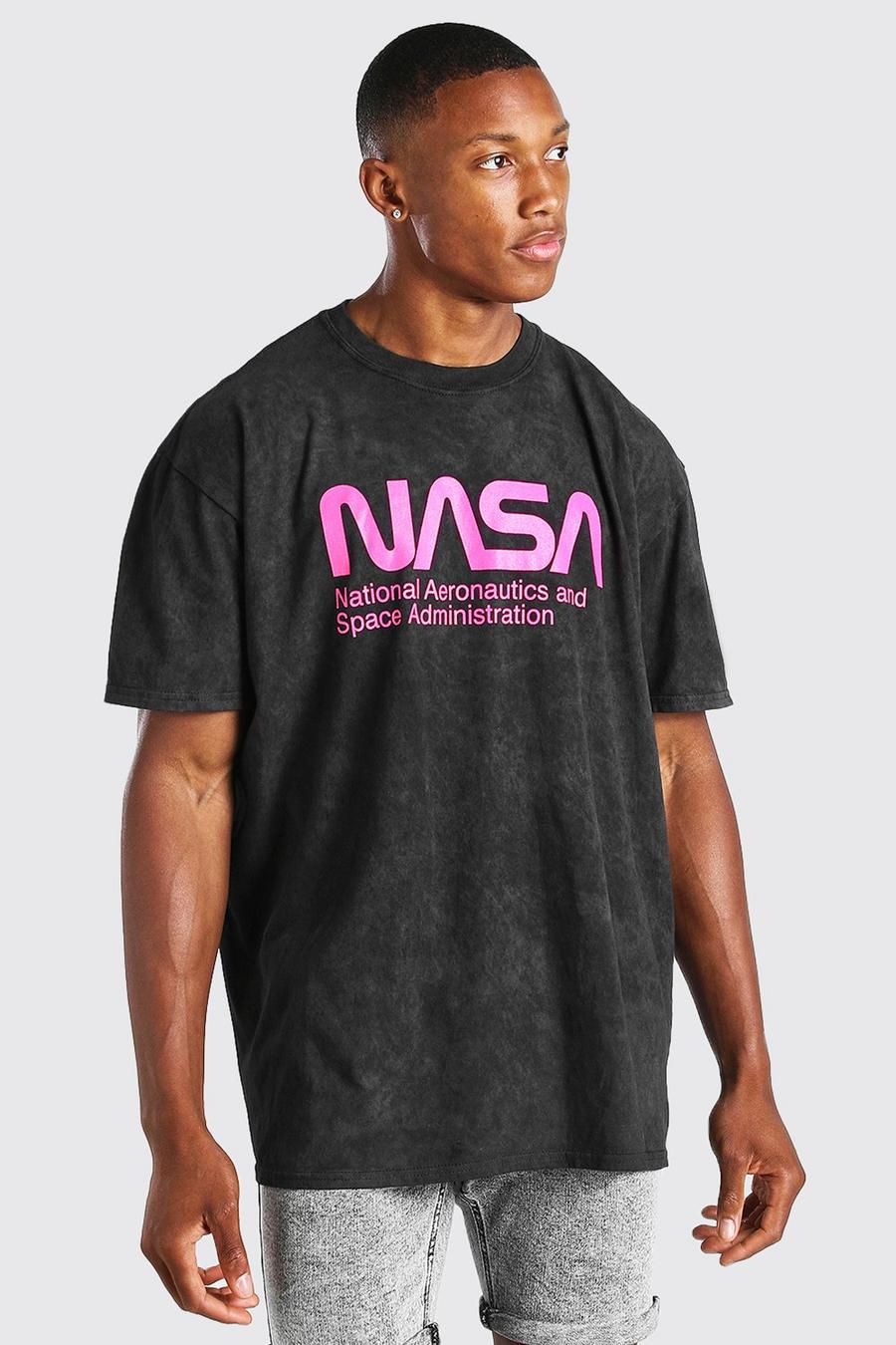 Charcoal Oversized Acid Wash NASA License T-Shirt image number 1