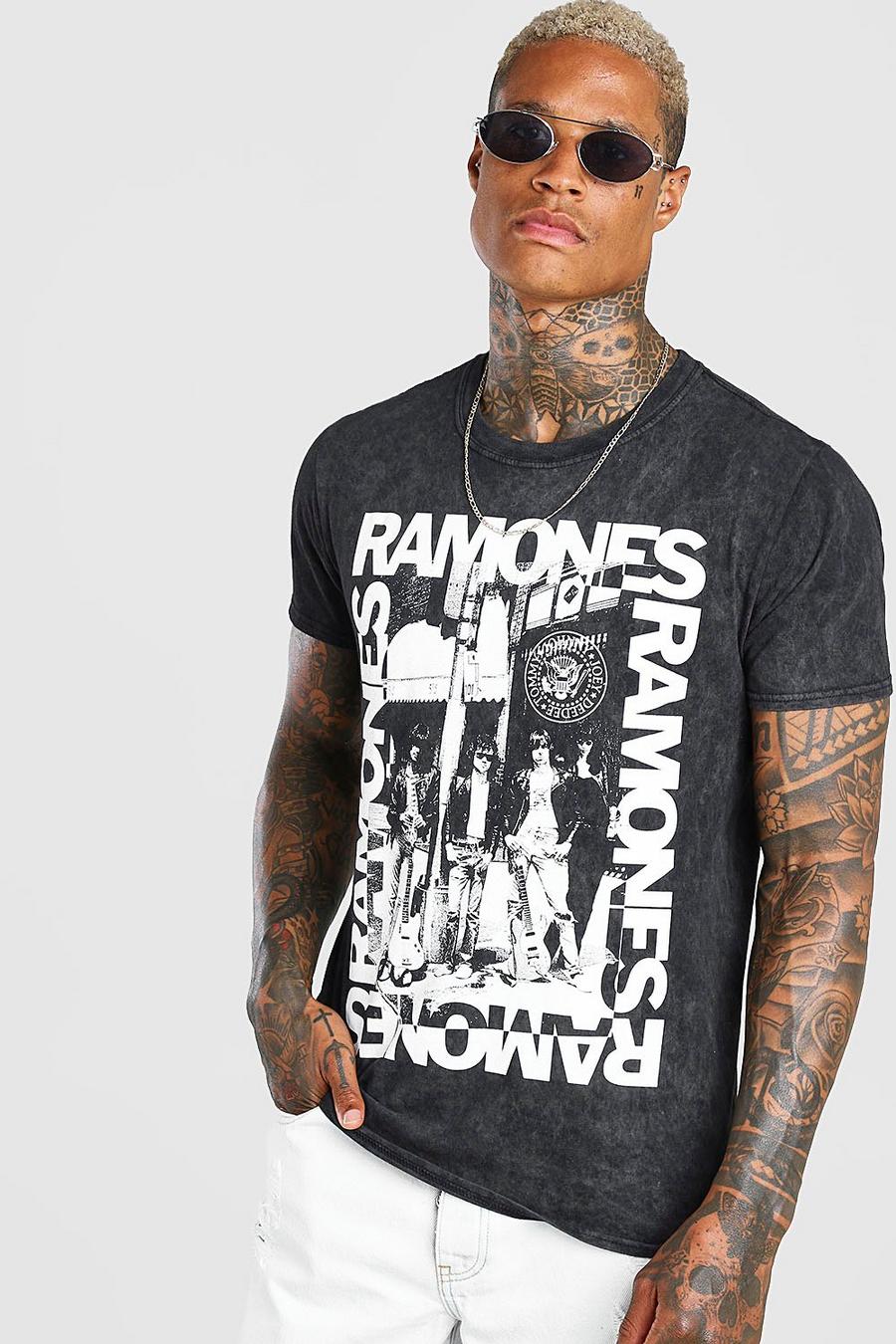 Oversized T-Shirt mit lizenziertem „Ramones“-Print im Acid-Wash-Look, Anthrazit image number 1