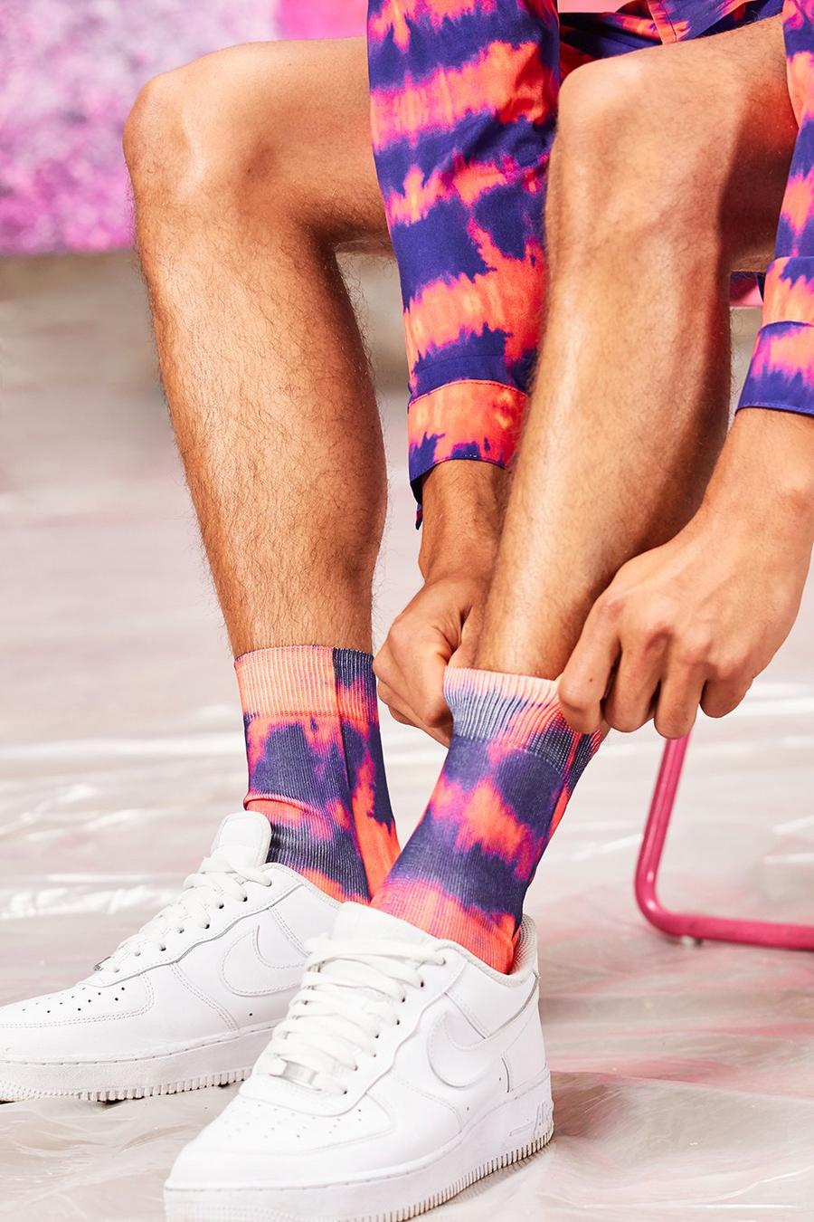 Coral pink 2pk Tie Dye and Plain Socks image number 1